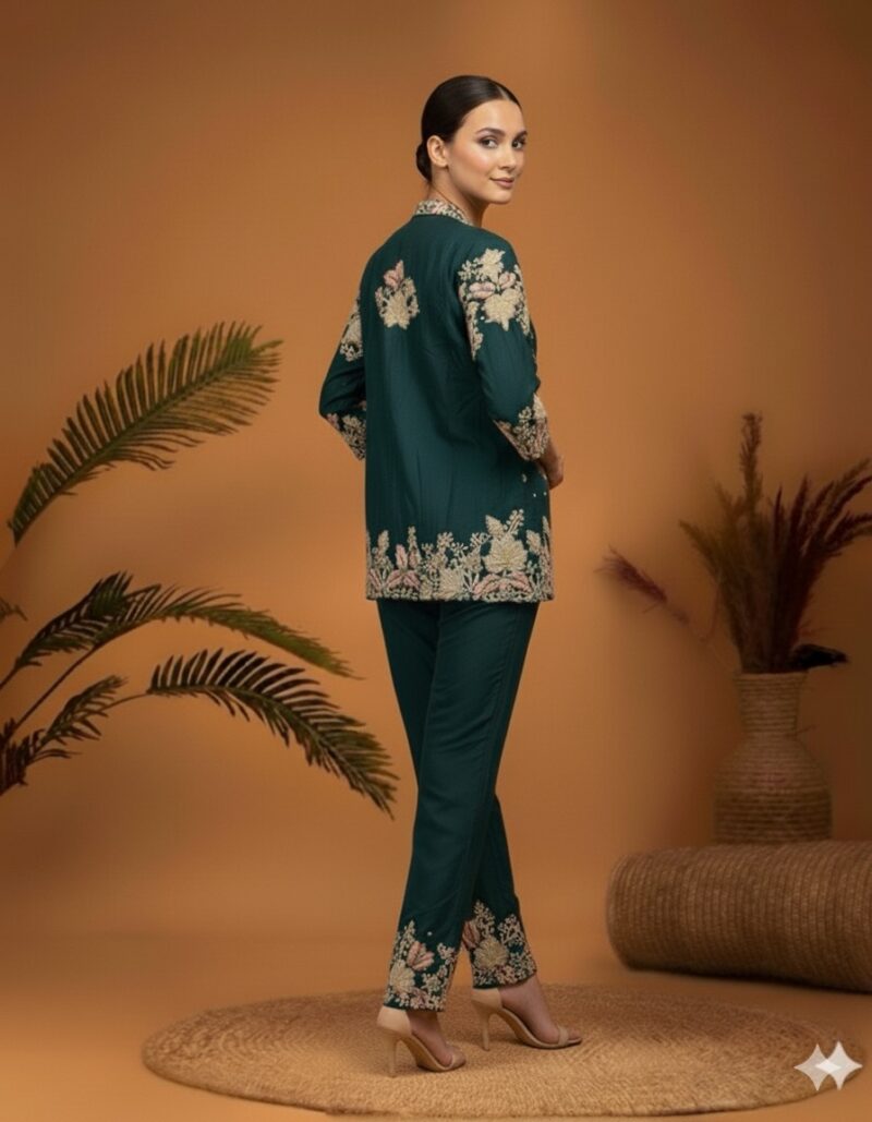 Floral Embroidered Trouser Jacket Set