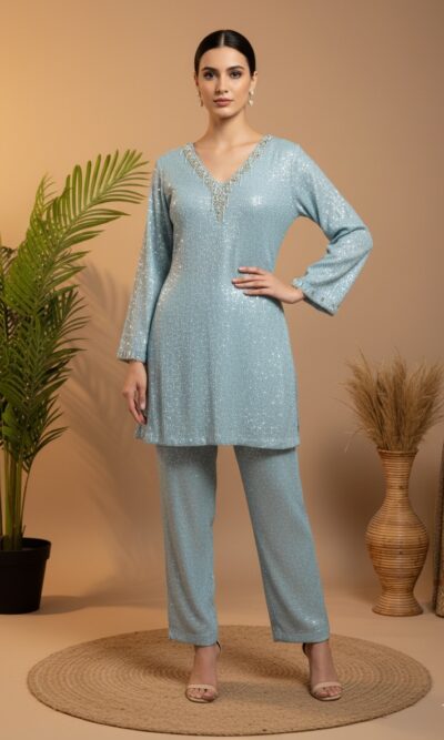 Ice Blue Sequin Set