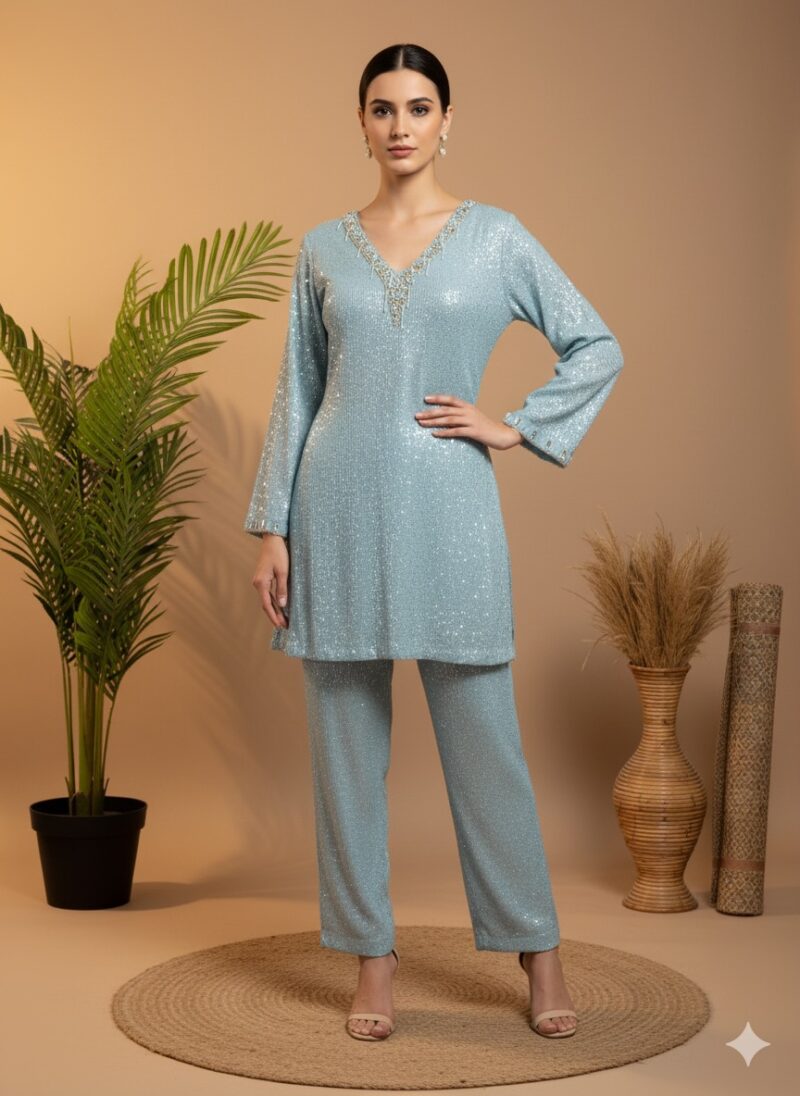 Ice Blue Sequin Set
