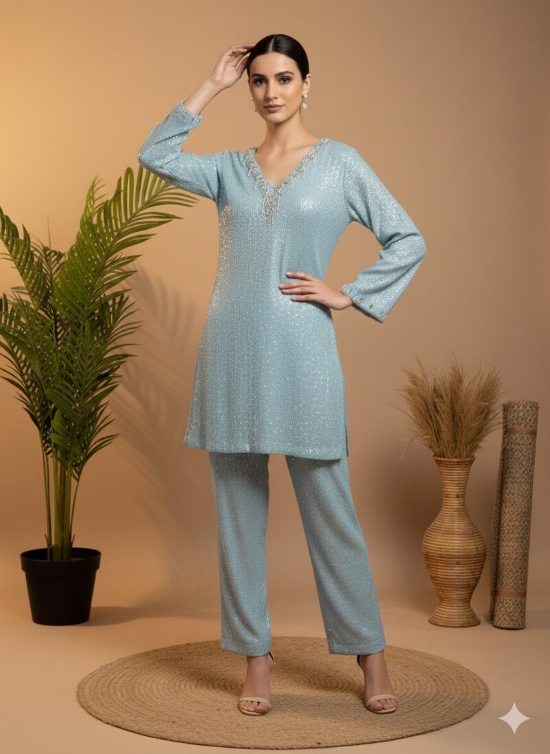 Ice Blue Sequin Set