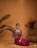 Magenta Drape skirt with Embroidered Jacket