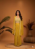 Mustard Yellow Indo Western with Cape