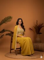 Mustard Yellow Indo Western with Cape