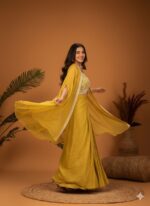 Mustard Yellow Indo Western with Cape