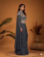 Sterling Embellished Cape-Blouse with a Waterfall Drape Skirt