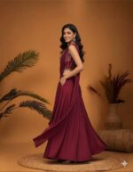 Maroon Red Skirt Set with a Beaded Drape Top