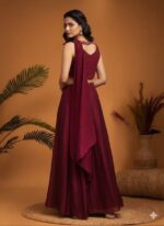 Maroon Red Skirt Set with a Beaded Drape Top