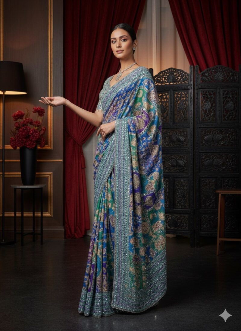 Mystical Sapphire Peacock Saree