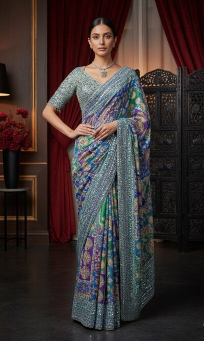 Mystical Sapphire Peacock Saree