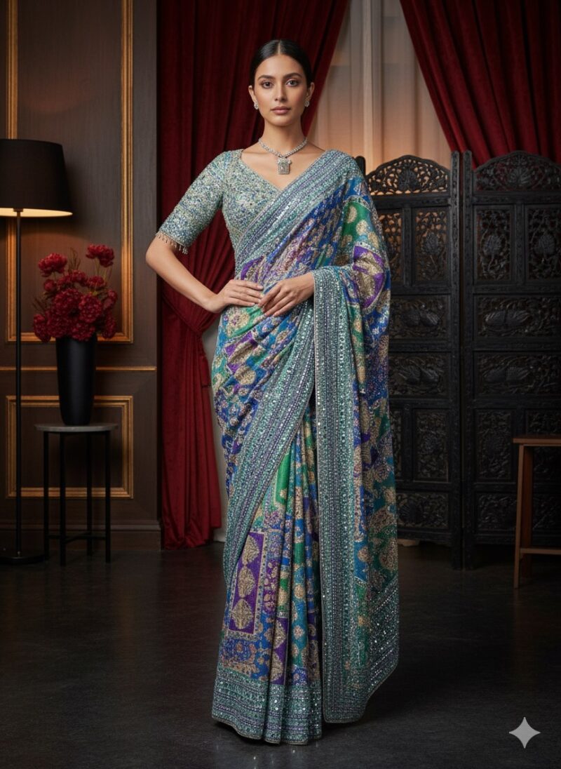 Mystical Sapphire Peacock Saree