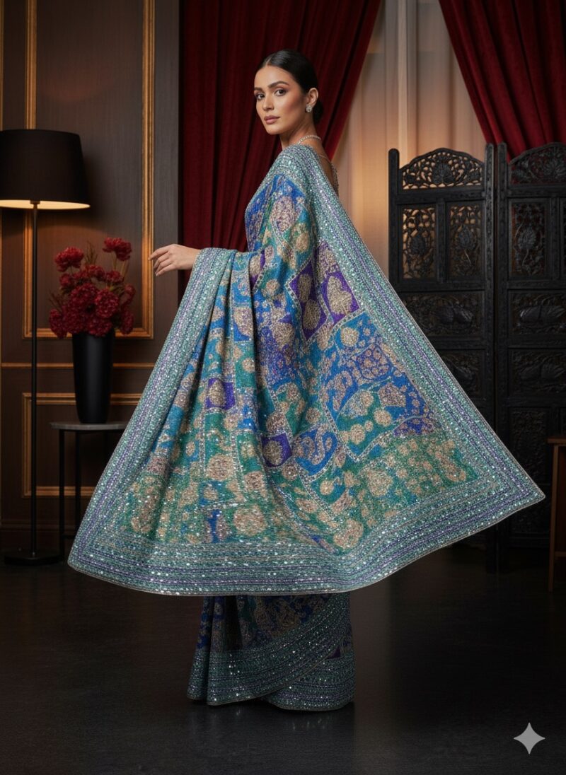 Mystical Sapphire Peacock Saree