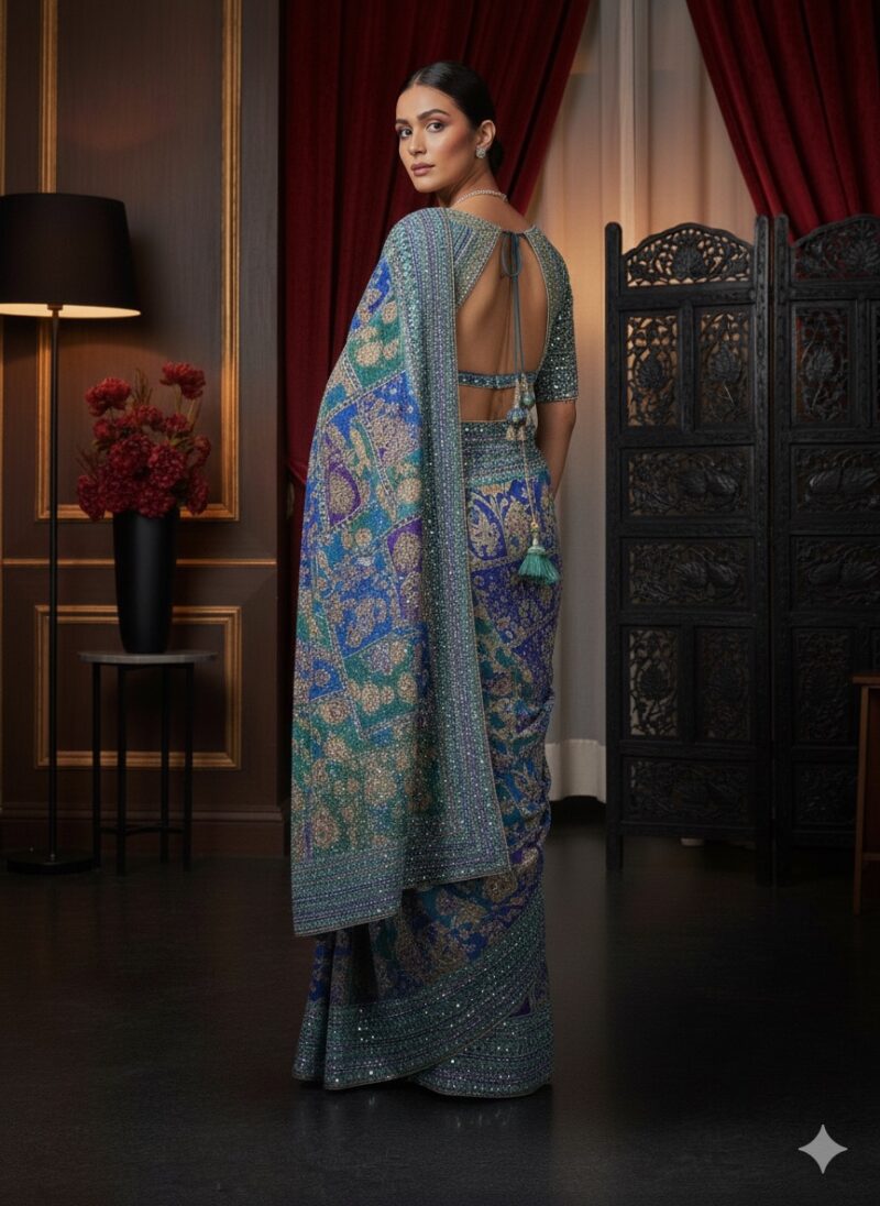 Mystical Sapphire Peacock Saree