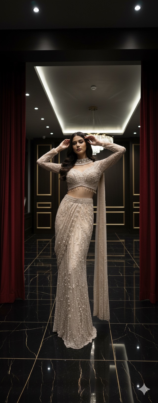 Champagne Whisper Draped Indo Western