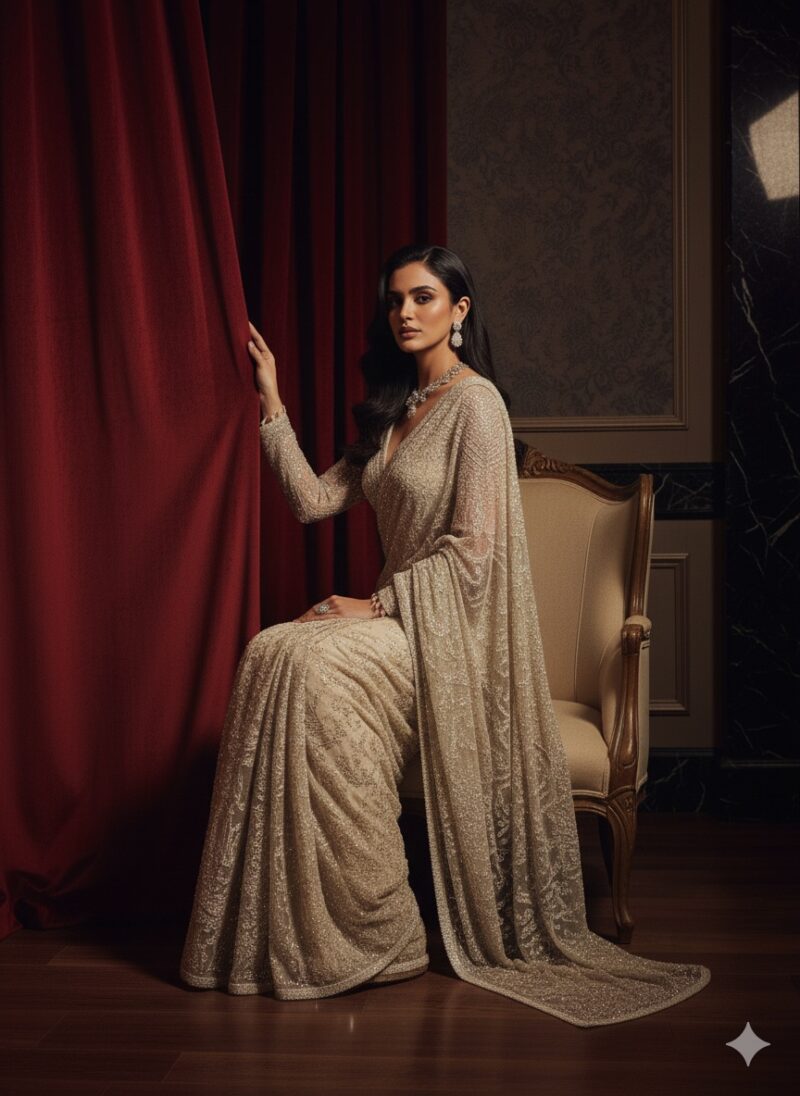 Ivory Golden Luxe Draped Saree