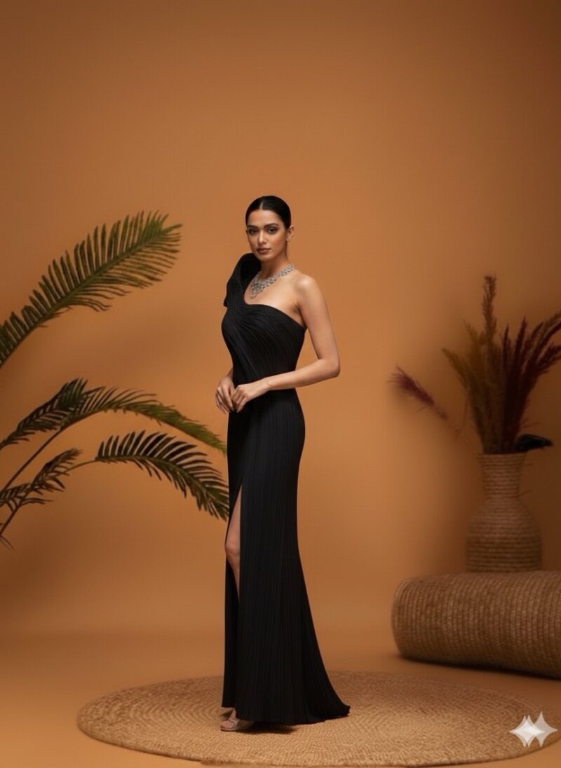 Statement Black Pleated Gown