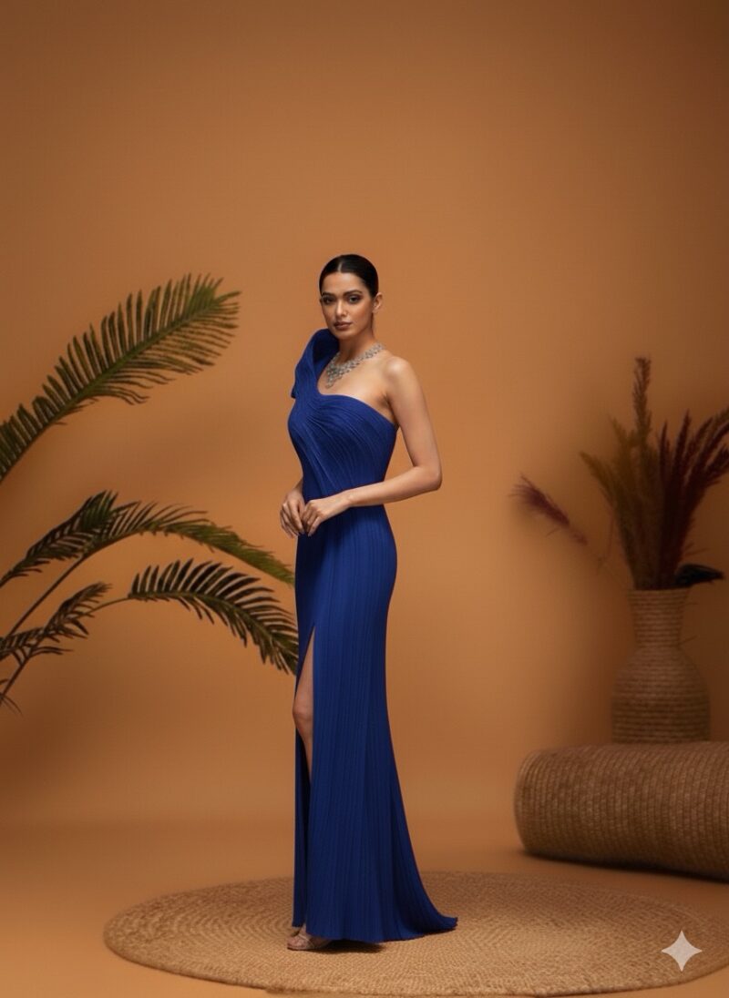 Statement Royal Blue Pleated Gown