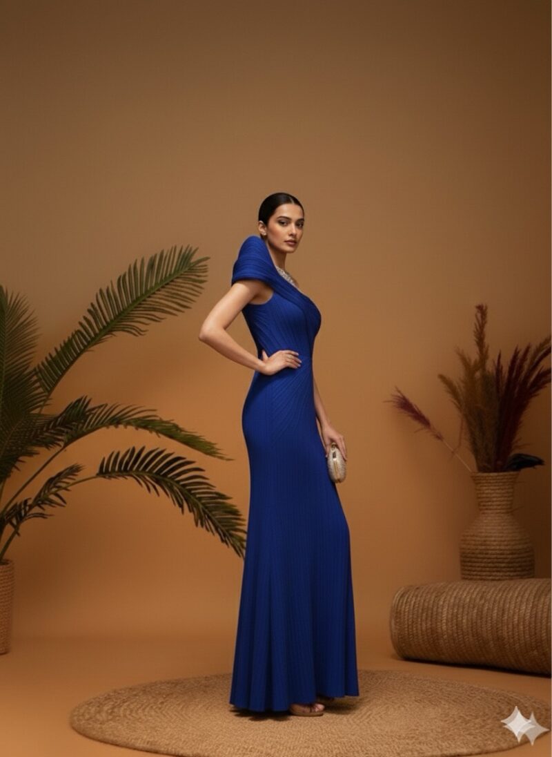 Statement Royal Blue Pleated Gown