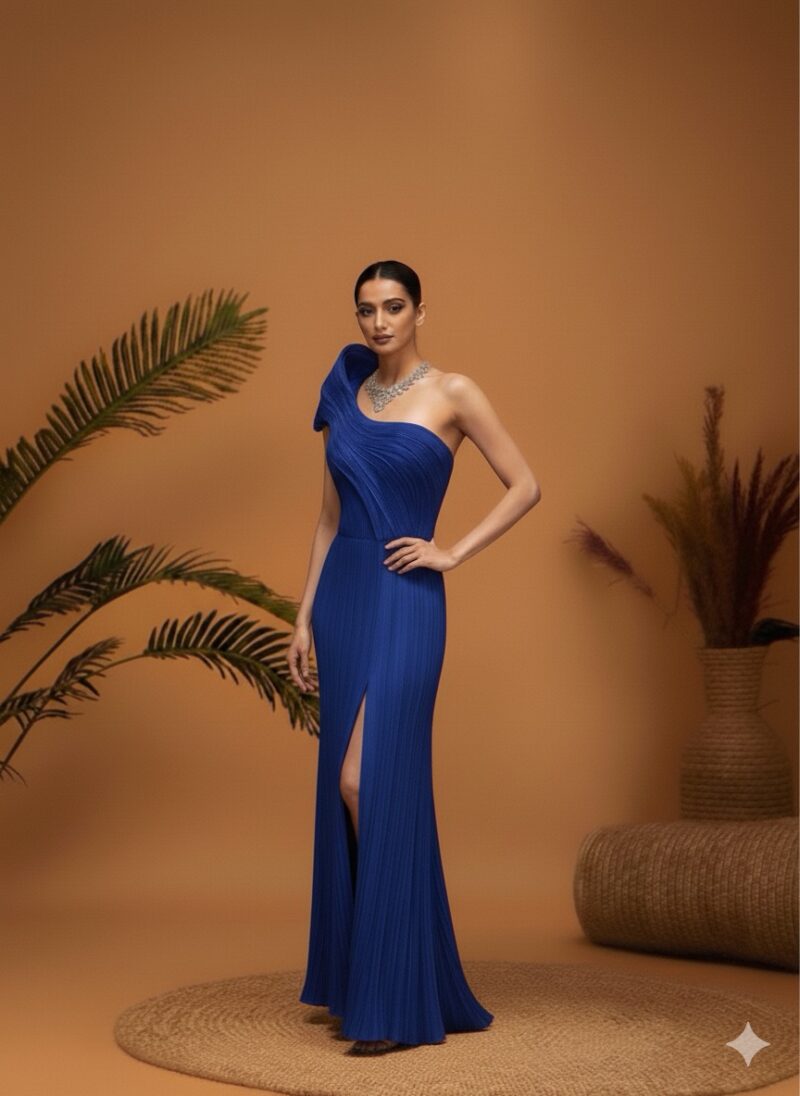 Statement Royal Blue Pleated Gown