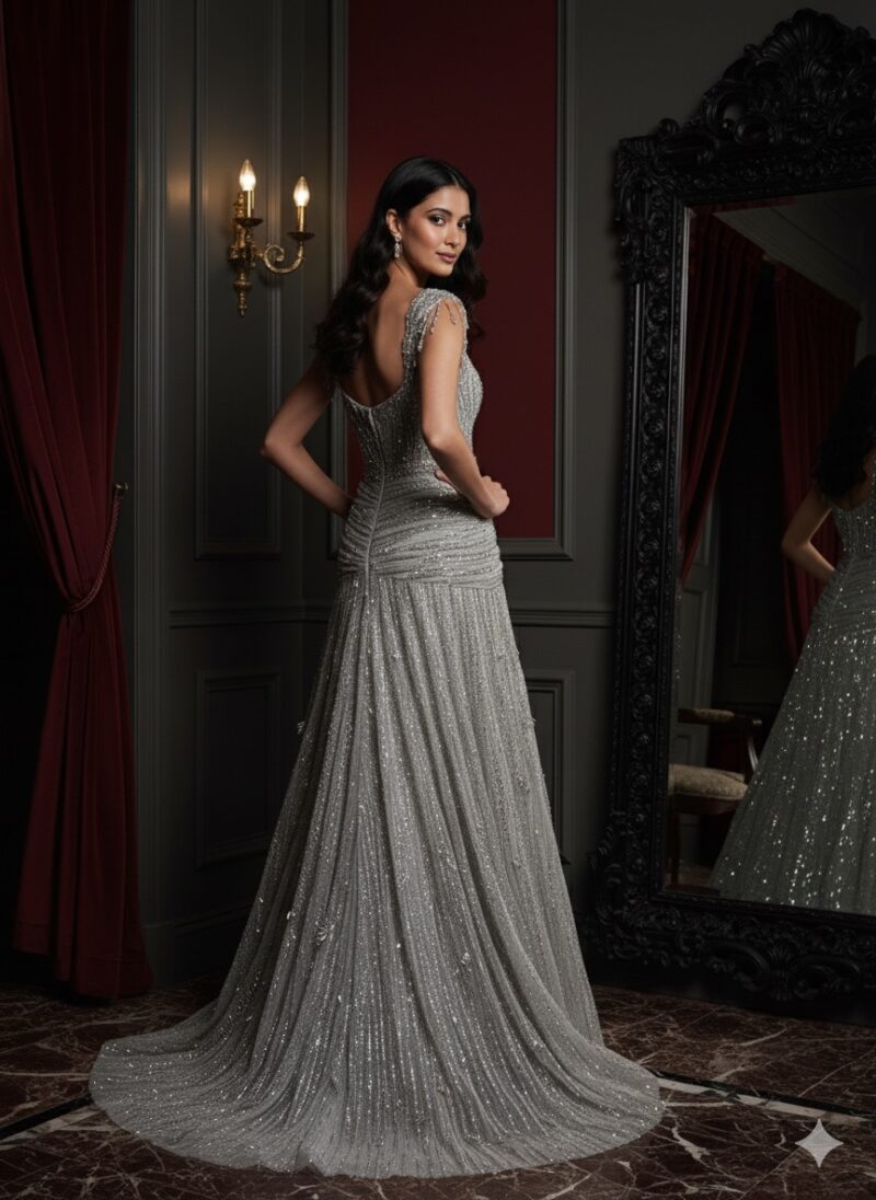 Silver Cascade Crystal Gown