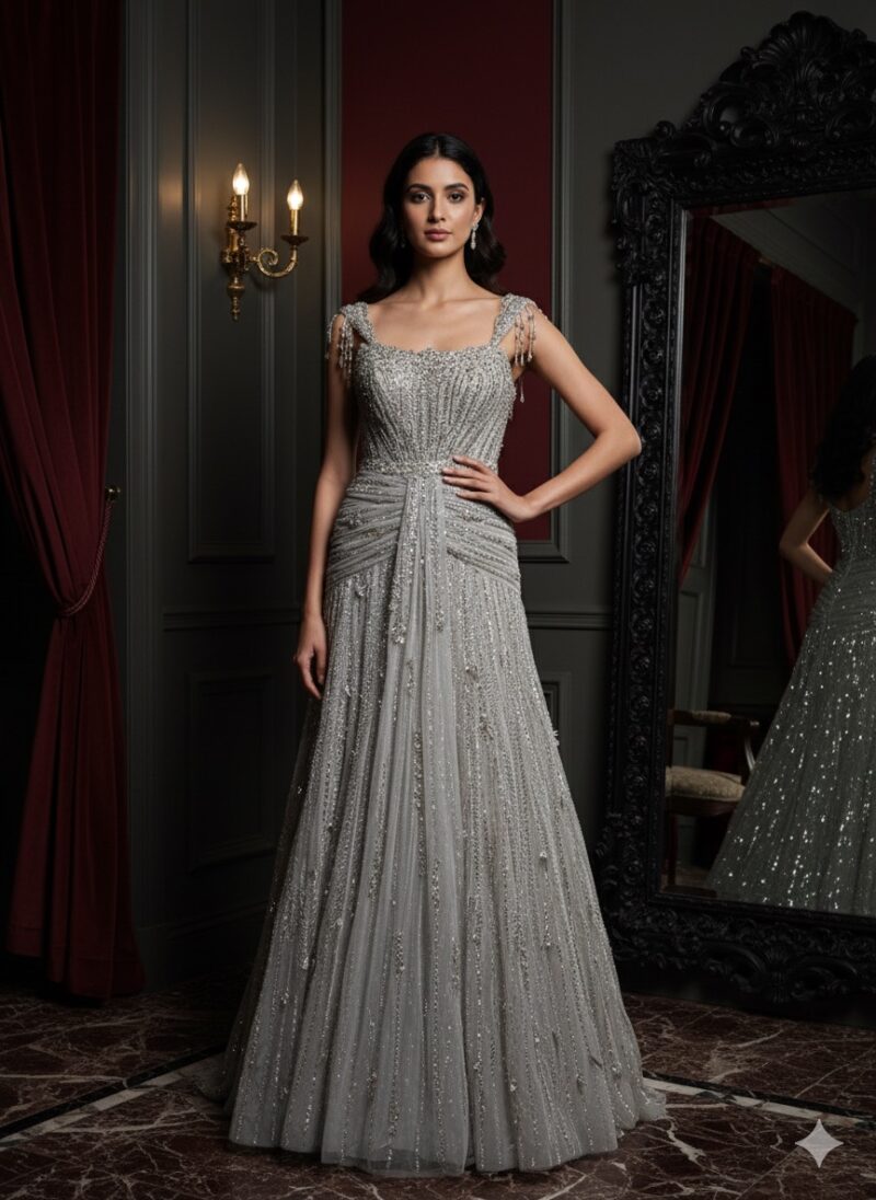 Silver Cascade Crystal Gown