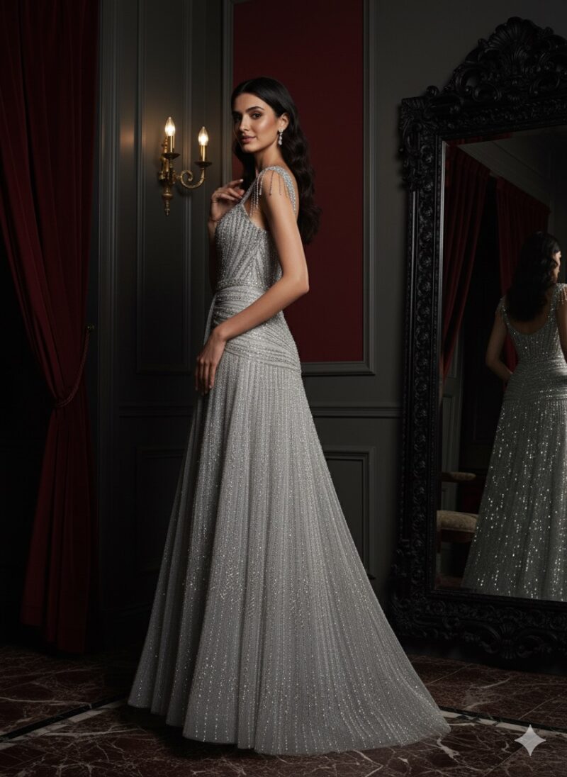 Silver Cascade Crystal Gown