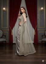 Metallic Silver Draped Cape Style Saree