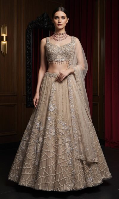 Graceful Ivory Embellished Lehenga Set