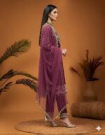 Plum Embroidered Straight Suit Set