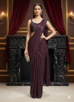 Plum Enchante Sequins Saree