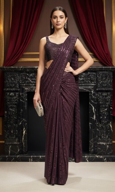 Plum Enchante Sequins Saree