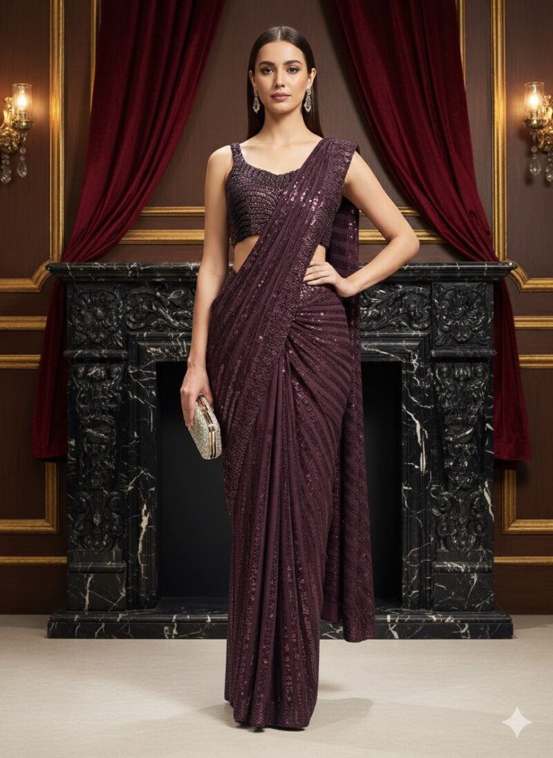 Plum Enchante Sequins Saree