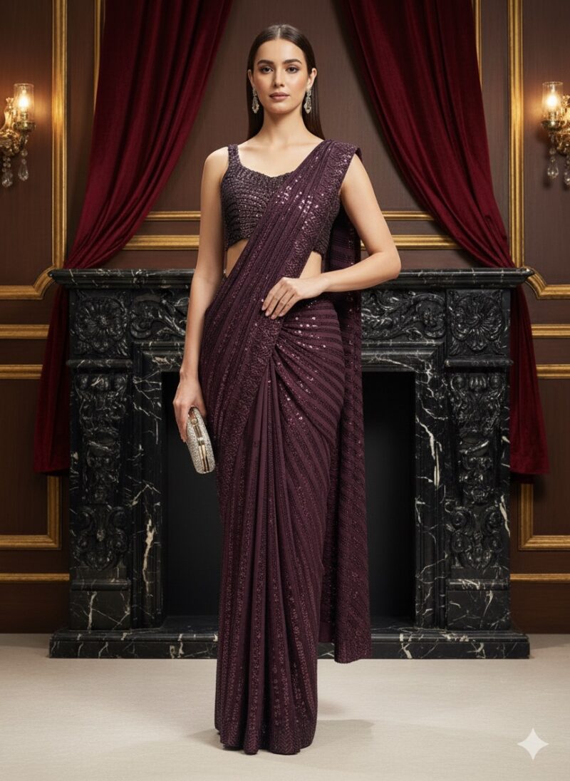 Plum Enchante Sequins Saree