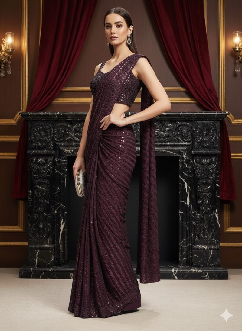 Plum Enchante Sequins Saree