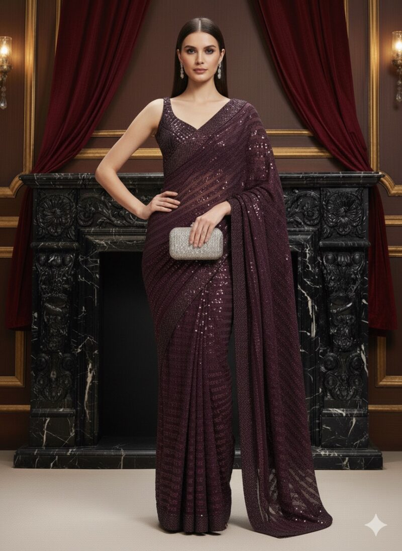 Plum Enchante Sequins Saree