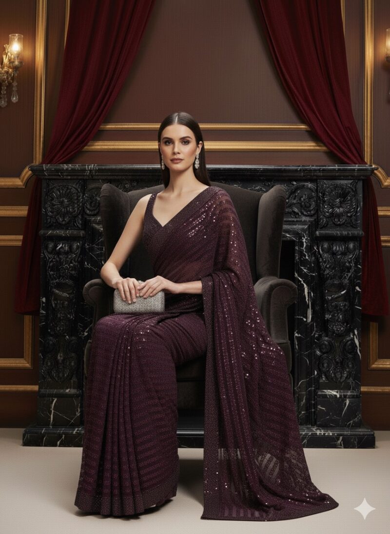 Plum Enchante Sequins Saree