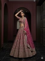 Rose Pink Heavy Embroidered Bridal Lehenga