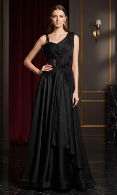 Black Flowing Layered Gown