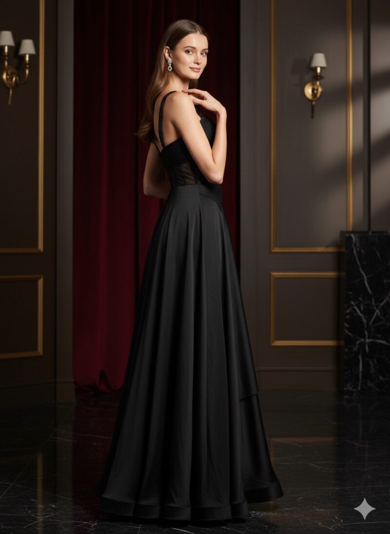 Black Flowing Layered Gown