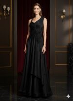 Black Flowing Layered Gown