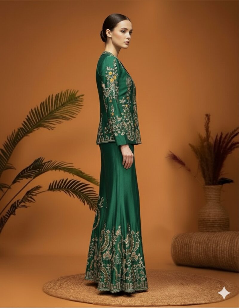 Emerald Green Embroidered Jacket Set