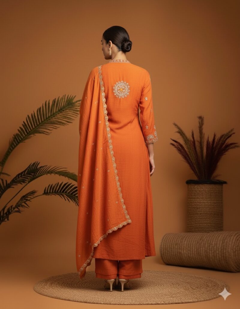 Sunlit Orange Embroidered Anarkali Ensemble