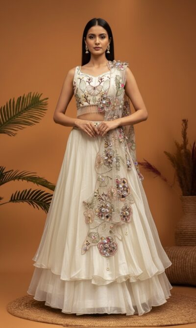 Pearl Petal Ivory Lehenga Ensemble