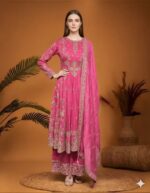 Radiant Fuchsia Anarkali with Gold Zari Work