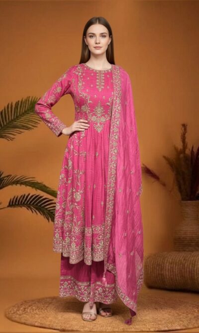 Radiant Fuchsia Anarkali with Gold Zari Work