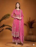 Radiant Fuchsia Anarkali with Gold Zari Work