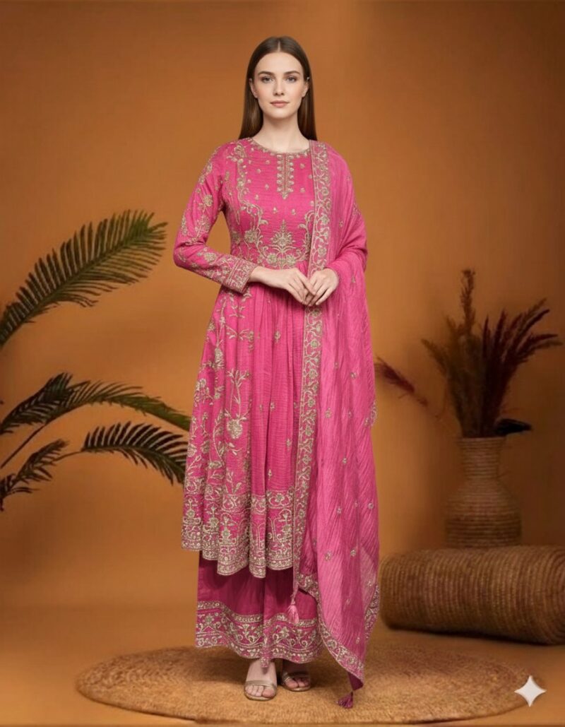Radiant Fuchsia Anarkali with Gold Zari Work