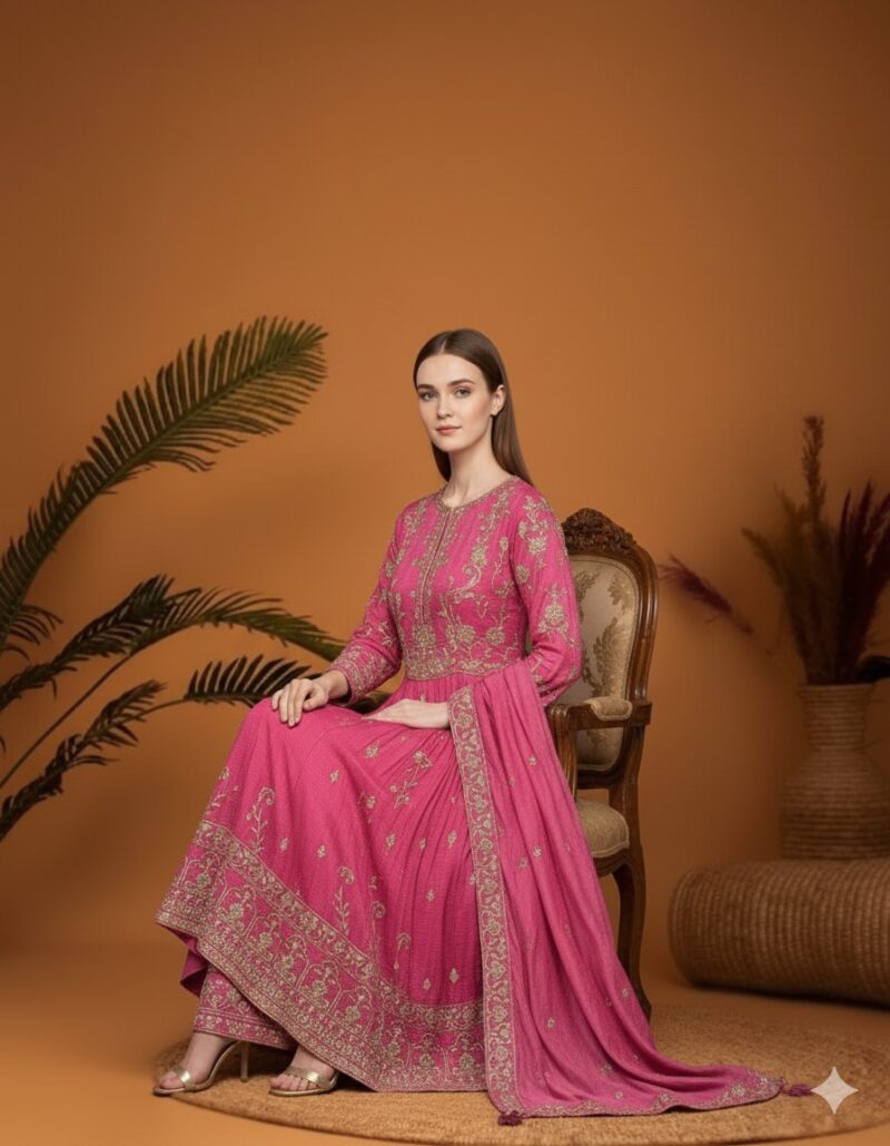 Radiant Fuchsia Anarkali with Gold Zari Work