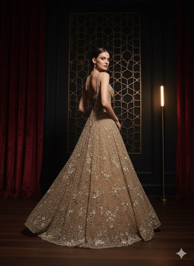 Golden Ember Floral Embellished Gown