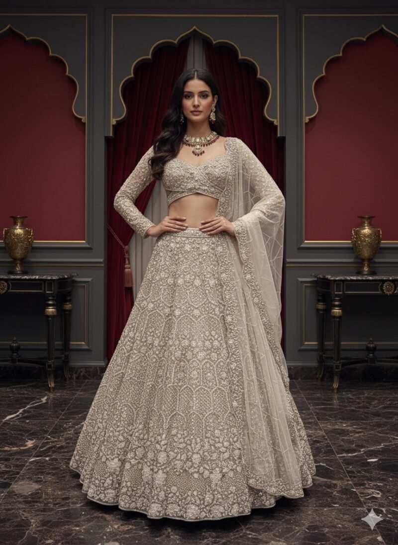 Champagne Mist Embroidered Twilight Lehenga