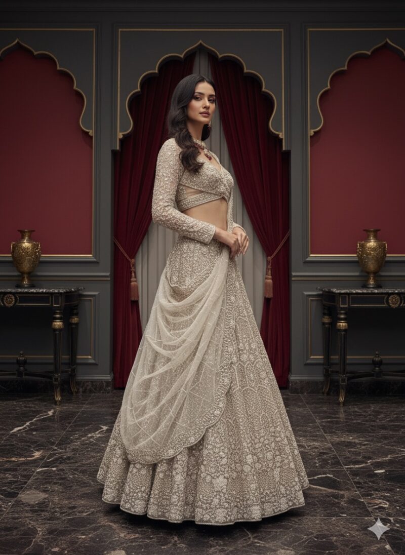 Champagne Mist Embroidered Twilight Lehenga